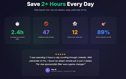 JobHunter AI Pro :: AI job search filters. Hide promoted jobs, find true remote, detect ghost jobs, visa & relocation filters.