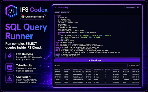 IFS Codex :: Developer toolkit for IFS Cloud — inspect PL/SQL methods, explore entities, run SQL queries, and more