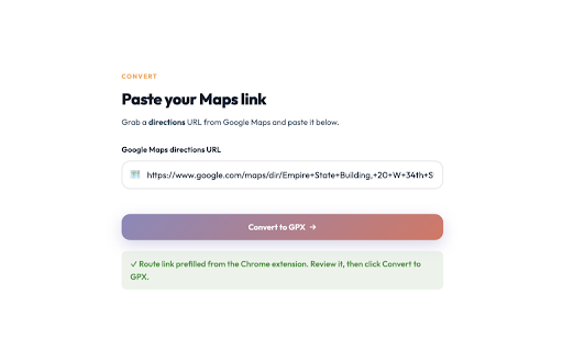 Maps to GPX Exporter - WindBlows :: One-click handoff to convert Google Maps directions into a GPX file.