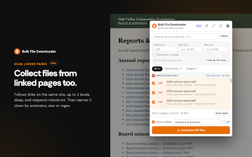 Bulk File Downloader - Download All Files from any Website :: Find every file on a page — PDFs, documents, images, archives — and download them in one click. Free up to 50 files per batch.
