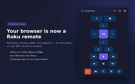RR Remote for Roku (Unofficial) :: Control your Roku devices from your browser. Supports multiple devices, app launching, and keyboard input.