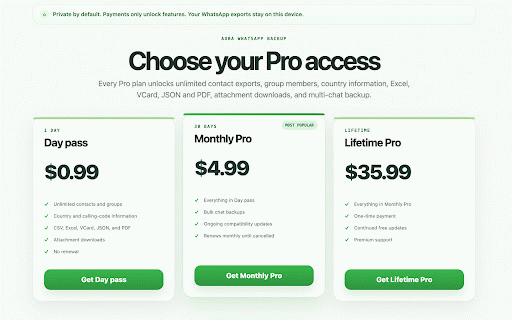 Aora WhatsApp Backup :: Back up your own WhatsApp Web contacts and chats to CSV, Excel, VCard, JSON, or PDF.