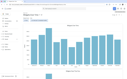 Presentation Mode for Looker :: Adds a presentation mode to Looker dashboards - hide UI chrome and enter fullscreen for distraction-free viewing.