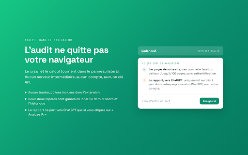 QadenceIA :: Audit du maillage interne du site de l'onglet actif : score, pages orphelines, ancres, plan d'action. 100 % local.