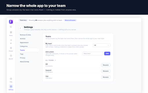 Knackle :: Your answers, one ⌘K away. A private, local answer bank — search, copy and paste your standard replies anywhere.