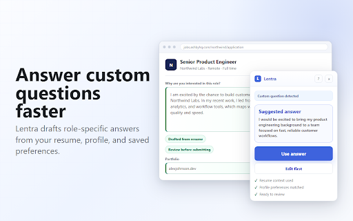 Lentra - Job Application Autofill, AI Resume, Auto Apply :: Autofill job applications in one click. Land your next role faster. Lentra will autofill every job form quickly to save you time.