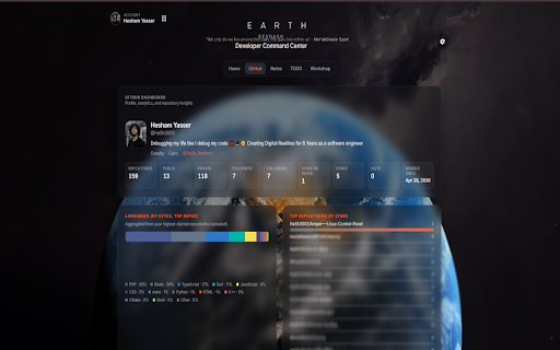DevDash :: A polished new-tab dashboard for developers — clock, search, GitHub, notes, tasks, and focus tools.
