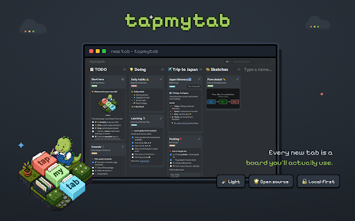 tapmytab :: Scratch anything on your new tab 📝
Effortless Kanban, drag-and-drop magic right from your browser tab! 🎨✨
- ✏️ Capture ideas…