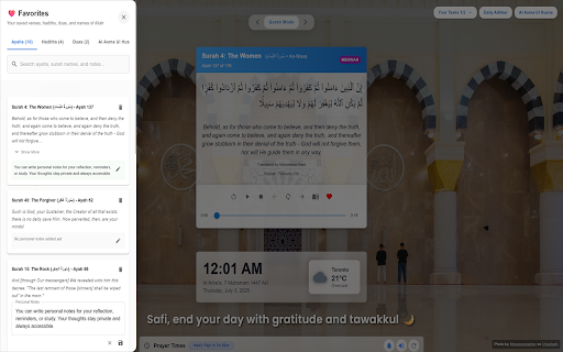 IlmTab - Islamic New Tab :: Islamic new tab with prayer times, Quran verses, hadith, adhkar, and beautiful Islamic content for daily spiritual connection.
