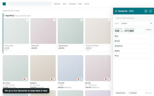 Vinted Favs - Filter & Sort :: Powerful filtering, sorting, and organization tools for your Vinted favourites