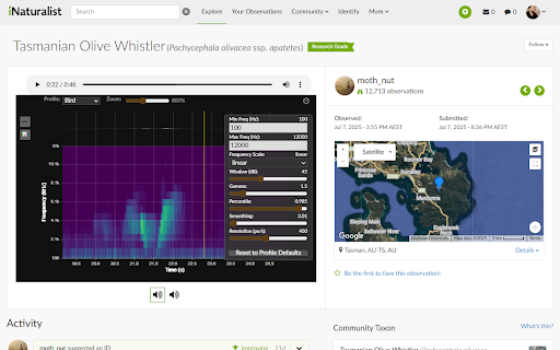 iNatSpectro :: The missing Spectrogram for iNaturalist - Displays a spectrogram for audio on iNaturalist observation pages using the Web Audio API.