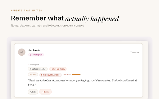 MyKindra :: Log conversations from any tab, the moment they happen.