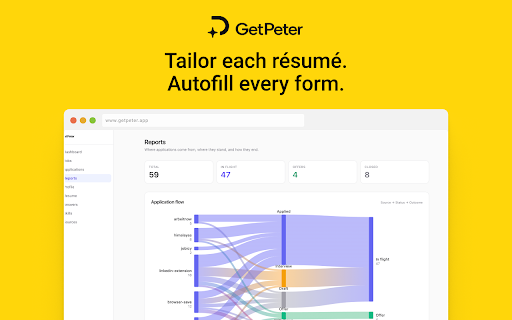GetPeter :: One sidebar to save any job, tailor your résumé, and autofill every application. AI drafts. You review. You submit.