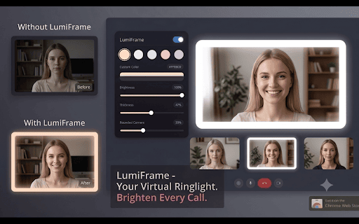 LumiFrame :: Your Face Deserves Better Light. A customizable virtual ring light for video calls.