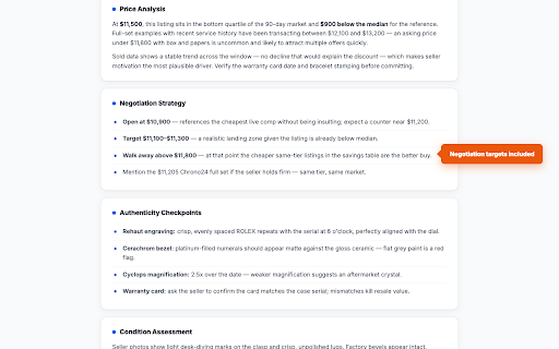WristSignal: Watch Price Checker for eBay, Chrono24 & Reddit :: Instant BUY / FAIR / WATCH / SKIP price signals on watch listings, plus reports that find cheaper listings for the same watch.