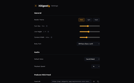 XDigestly — AI Summaries & Podcast Audio for X/Twitter Articles :: AI article summarizer for X/Twitter. Quality scores, clean reader, 3-depth summaries, text-to-speech audio, bookmarks. Free.