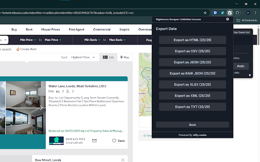 Rightmove Scraper: Export Properties, Prices, Agents & more :: Scrape Properties, Details, Agents, and more from Rightmove, with options to export in formats such as CSV, Excel, JSON and others