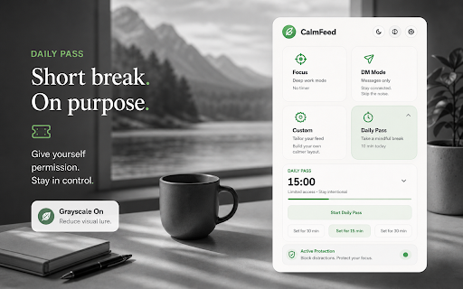 CalmFeed — Hide Instagram Feed, Reels & Explore :: Reduce Instagram distractions with focus modes, DM mode, and a daily pass.