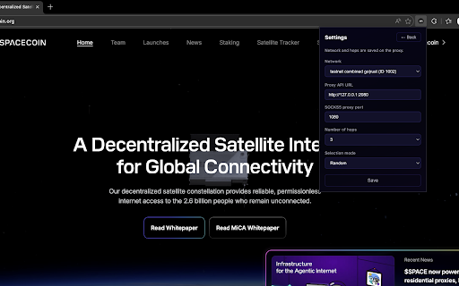 SpaceRouter Onion Extension :: Easily switch your browser proxy settings on or off for use with the SpaceRouter Onion Client (SOCKS5-compatible).