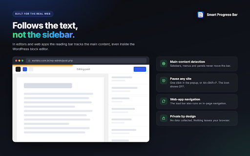 Smart Progress Bar :: Page-load and reading progress bars that never overlap, with smart mode that skips AI chats and video sites.
