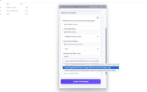 GitHub Advanced PR Creator :: Create GitHub pull requests faster with repository search, branch selection, open PR tracking, GitHub Enterprise support.