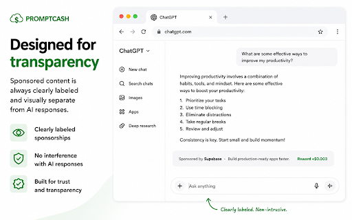 PromptCash :: Earn rewards while using your favorite AI tools.