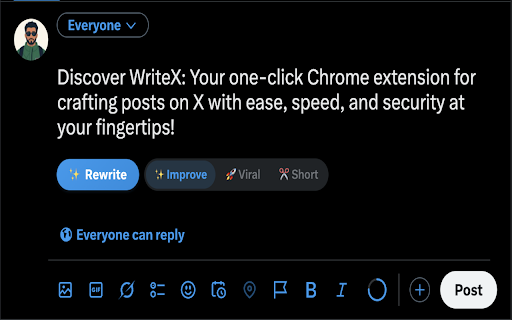 Write𝕏 — Enhance X Post :: Enhance your X posts with AI. Local, private, free.