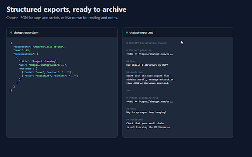 ChatGPT Power Exporter :: Export ChatGPT chats to HTML, JSON or Markdown. Fast bulk export from your session. Not uploaded to our servers.