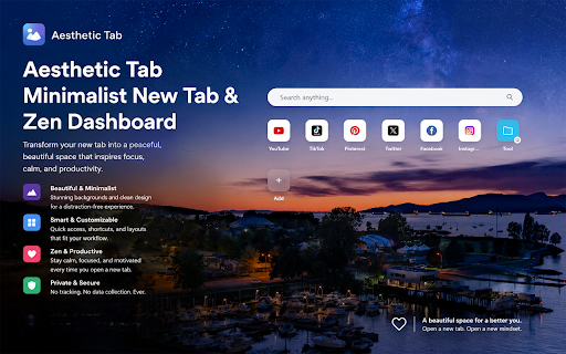 Aesthetic Tab - Minimalist New Tab & Zen Dashboard :: Turn every new tab into a moment of peace. A minimalist dashboard with HD wallpapers.