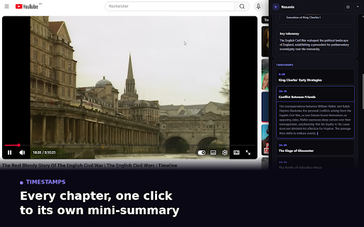 Resumio — YouTube Video Summaries :: Verifiable video summaries with clickable timestamps. YouTube and Wistia on any site — analyze in one click.