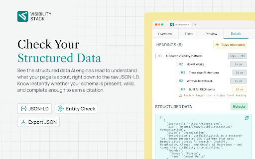 AI Crawl Accuracy, by VisibilityStack :: Score any page for AI search. See how ChatGPT, Gemini and AI Overviews read it, and what to fix to get cited.