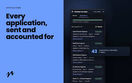 Jobwhisper Auto Apply :: Auto-apply to jobs on LinkedIn, Indeed, Glassdoor and Workable from a side panel.