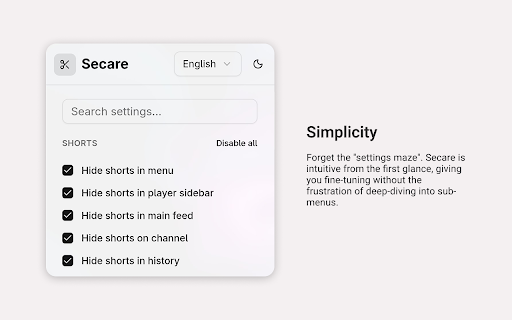 Secare :: Disable Youtube UI elements with single click