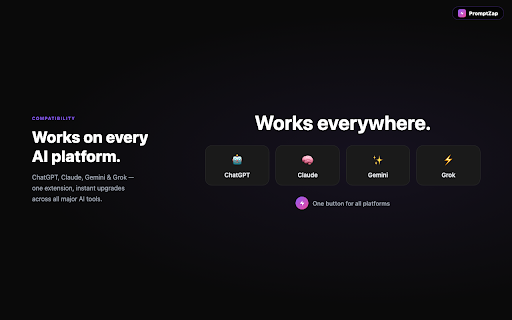 PromptZap :: Zap your prompts. Privacy-first AI prompt transformer for ChatGPT, Claude, Gemini & Grok. Zero data storage.