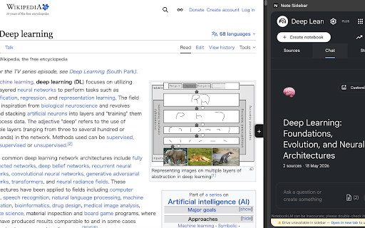 Note Sidebar :: Open NotebookLM in a Chrome side panel on any page, and add the current page as a source with one click.