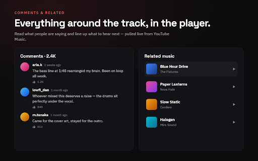 Captiv Musica - Aesthetic Mini Player for YT Music & Spotify :: Aesthetic picture-in-picture mini player for YouTube Music and Spotify: skip, seek, volume, queue, lyrics and 5 themes.