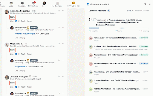 Comment Assistant :: Helps creators manage conversations and respond faster to engagement on their LinkedIn posts.
