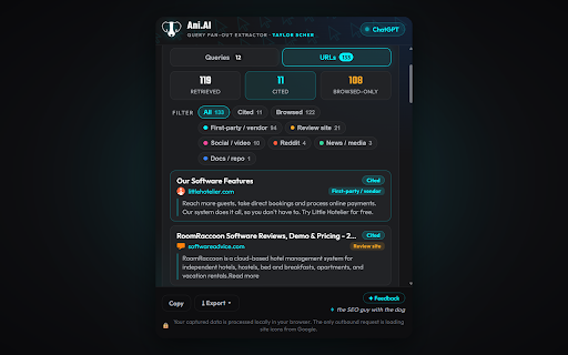 Ani.AI: Query Fan Out Extractor :: Extract the query fan-out (sub-queries), researched URLs, and citations from ChatGPT and Claude answers.