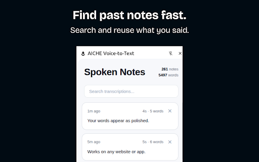 AICHE - Voice Typing & Dictation | AI Speech to Text :: AI voice typing & speech to text for any website. Dictate naturally, get polished text instantly. Works everywhere.