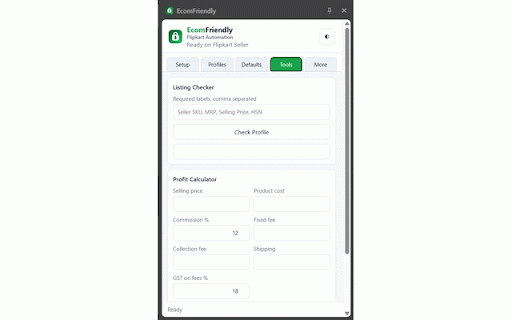 EcomFriendly — Flipkart Automation Tool :: Automate Flipkart listings: capture product details once, reuse profiles, and autofill forms — even across multiple tabs.