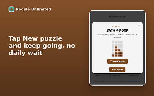 Poople Unlimited: Endless Word Ladders :: Endless Poople practice. Get a fresh random word ladder anytime and change it into POOP one letter at a time. No daily wait.