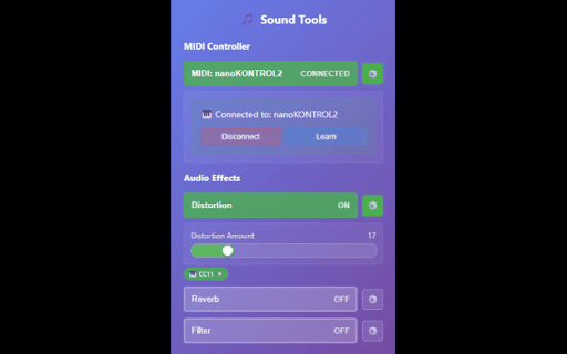 Sound Tools :: A browser extension providing audio FXs to the browser and that can connect to MIDI controllers