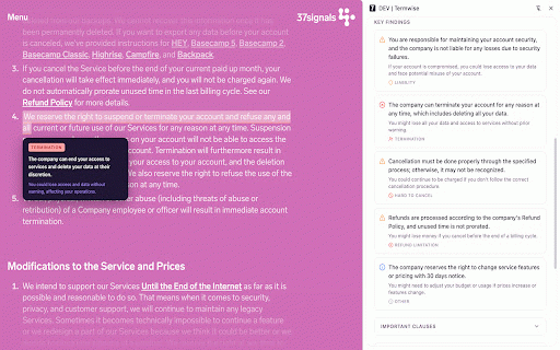 Termwise — AI Terms of Service & Privacy Policy Analyzer :: AI terms of service analyzer. Spot hidden fees, auto-renewals & risky clauses in any agreement or privacy policy before you accept.