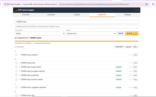 KDP Quick Insights — Amazon BSR, Sales Estimator & Niche Research :: Amazon KDP research extension. BSR, sales estimates, royalties & niche scoring — inline on every book page.