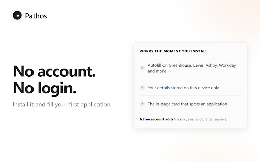 Pathos - Autofill job applications, attach resumes & track :: Autofill applications, attach tailored resumes, draft supported answers, and track each job. You always review and submit.
