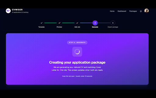 CVWiser :: Capture job postings from career pages and create application packages in CVWiser.