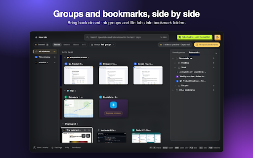 Tabatha: Visual Tab Switcher with Live Previews :: Alt+Tab for Chrome tabs: live previews, instant search and recently closed tabs. Free, private, nothing leaves your computer.