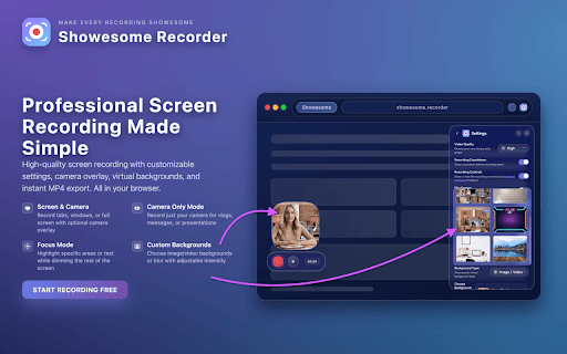 Showesome Screen Recorder – Record Screen & Camera :: High-quality screen & webcam recorder with virtual backgrounds. No watermark, no time limit. Fast share to YouTube or Drive.
