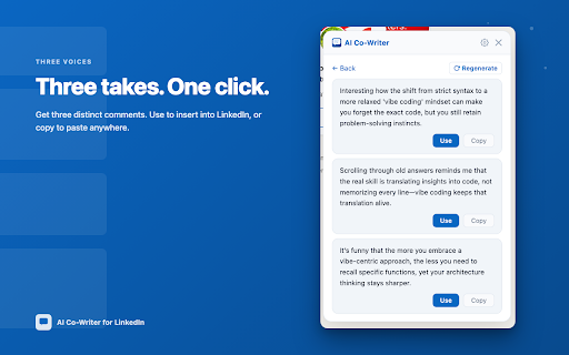 AI Co-Writer for LinkedIn :: AI-powered comment generation and post rewriting for LinkedIn.