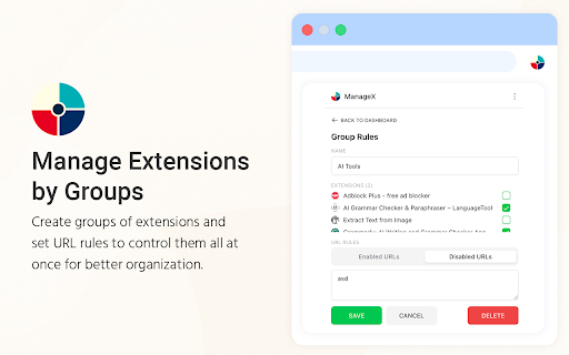 ManageX :: Smartly enable or disable Chrome extensions based on website URLs!